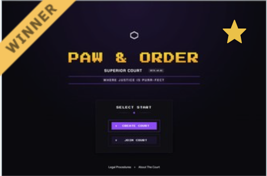 Paw & Order title screen: a pixel-art Superior Court with Create Court and Join Court buttons